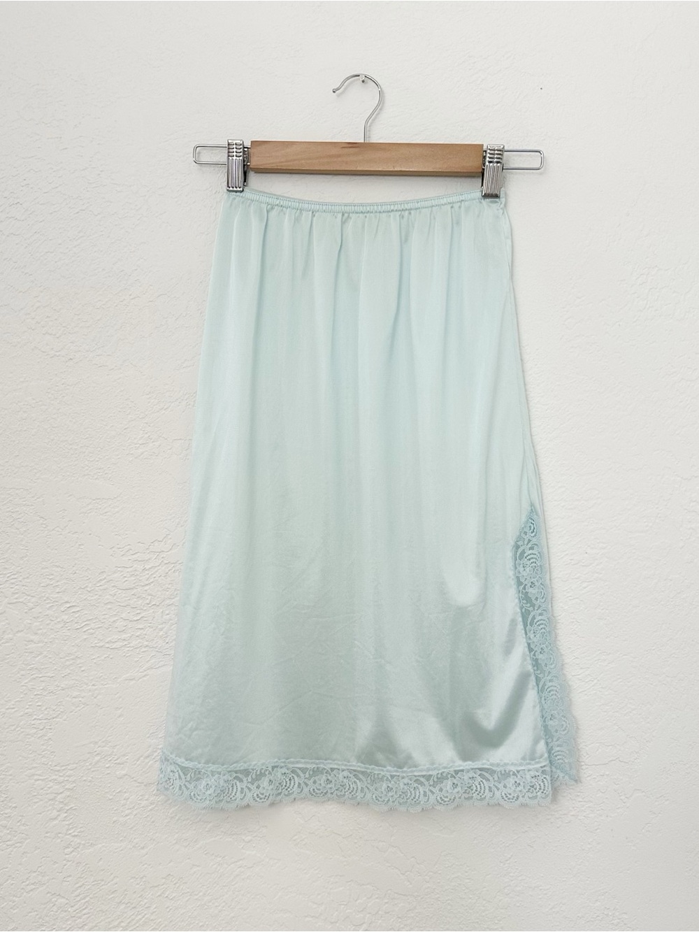 Vintage Ashley Taylor Lace Trim Midi Slip Skirt - Light Blue